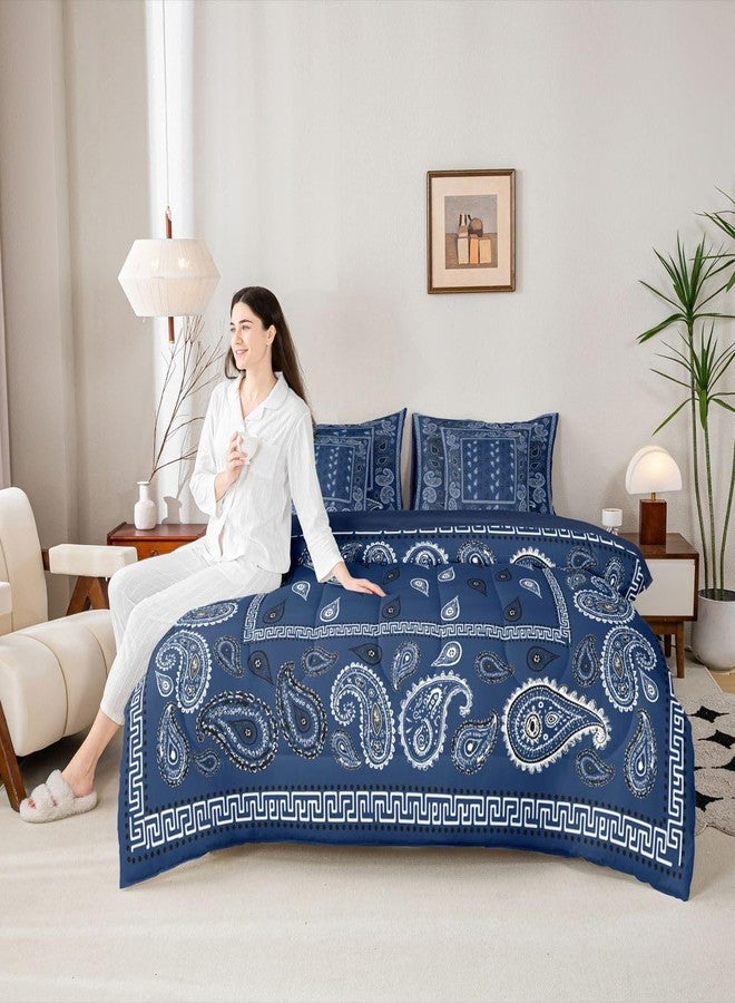 Man Fei Manfei Navy Blue Bandana 7pcs Comforter Set King Size,Boho Paisley Bandanas Bedding Set for All Season,Bohemian Chic Floral Bed in A Bag with Sheets for Women Adults Room Decor,Boho Style Bed Set - Image 2