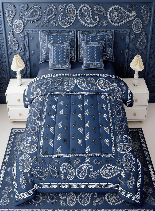 Man Fei Manfei Navy Blue Bandana 7pcs Comforter Set King Size,Boho Paisley Bandanas Bedding Set for All Season,Bohemian Chic Floral Bed in A Bag with Sheets for Women Adults Room Decor,Boho Style Bed Set - Image 1