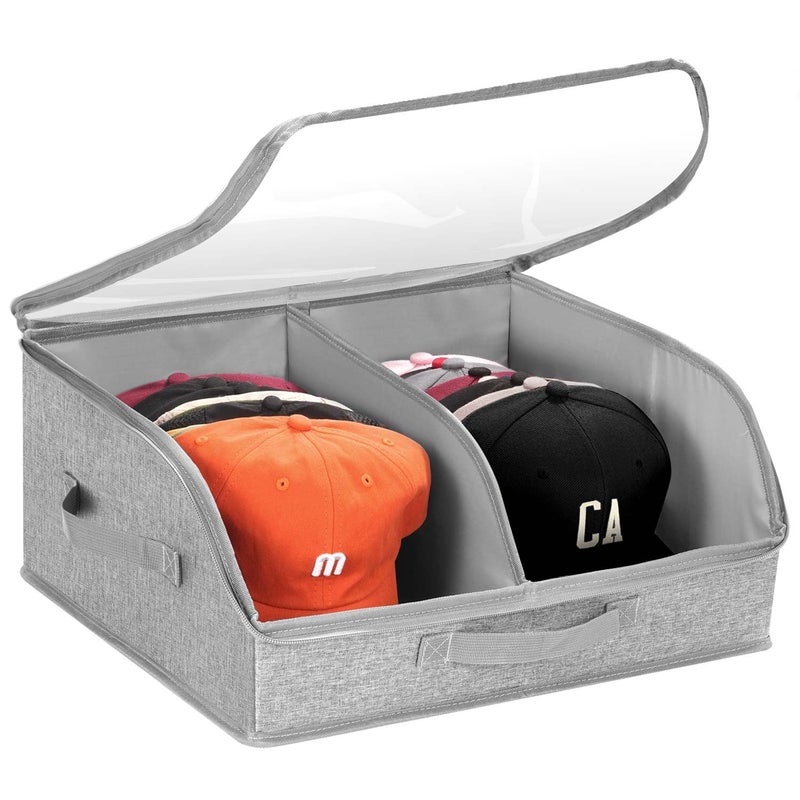 PANGTON Hat Organizer for Baseball Caps, 2 Compartments Clear Window Hat Storage Box for Closet Hold Up to 24 Caps, Hats Holder Container with Sturdy Cardboard for Home Storage | Gray - Image 1
