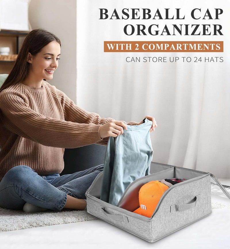 PANGTON Hat Organizer for Baseball Caps, 2 Compartments Clear Window Hat Storage Box for Closet Hold Up to 24 Caps, Hats Holder Container with Sturdy Cardboard for Home Storage | Gray - Image 5