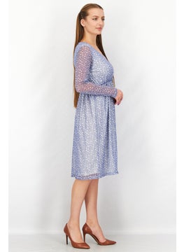 NA-KD Women Surplice Neck Long Sleeve Floral Midi Dress, Blue  - Image 3