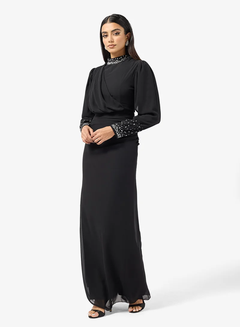 Khizana  Draped Dress With Embellished Neck for Women | Best Price UAE