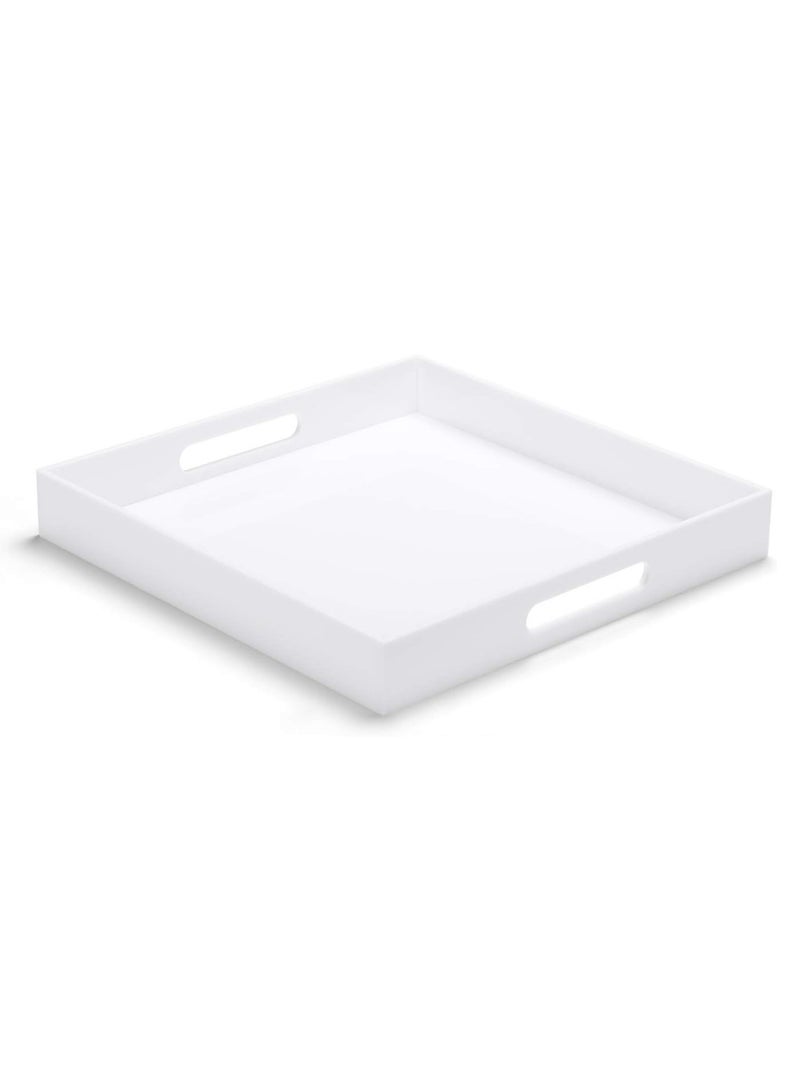 TPGP Acrylic Ottoman Tray, 14x14x2 Inch, White, Serving Tray, Decorative Organizer, Easy to Carry with Handles, Multipurpose Use - Image 1