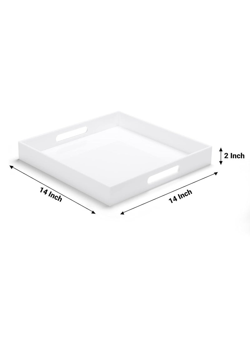 TPGP Acrylic Ottoman Tray, 14x14x2 Inch, White, Serving Tray, Decorative Organizer, Easy to Carry with Handles, Multipurpose Use - Image 2