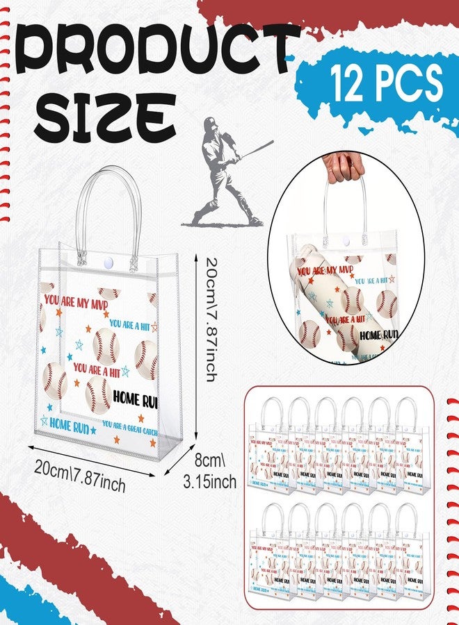 Aliceset 12 Pcs Baseball Gift Bags Bulk Transparent Baseball Goodie Bags with Handles Reusable PVC Gift Totes for Game Day Sports Birthday Parties Team Events Gifts Treat - Image 4