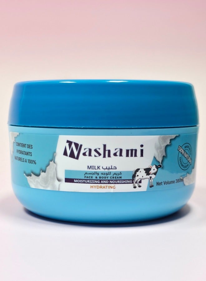 واشامي كريم مرطب للوجه والجسم بالحليب – مغذي، مرطب، مرطبات طبيعية 100%، 380 جم - Image 1