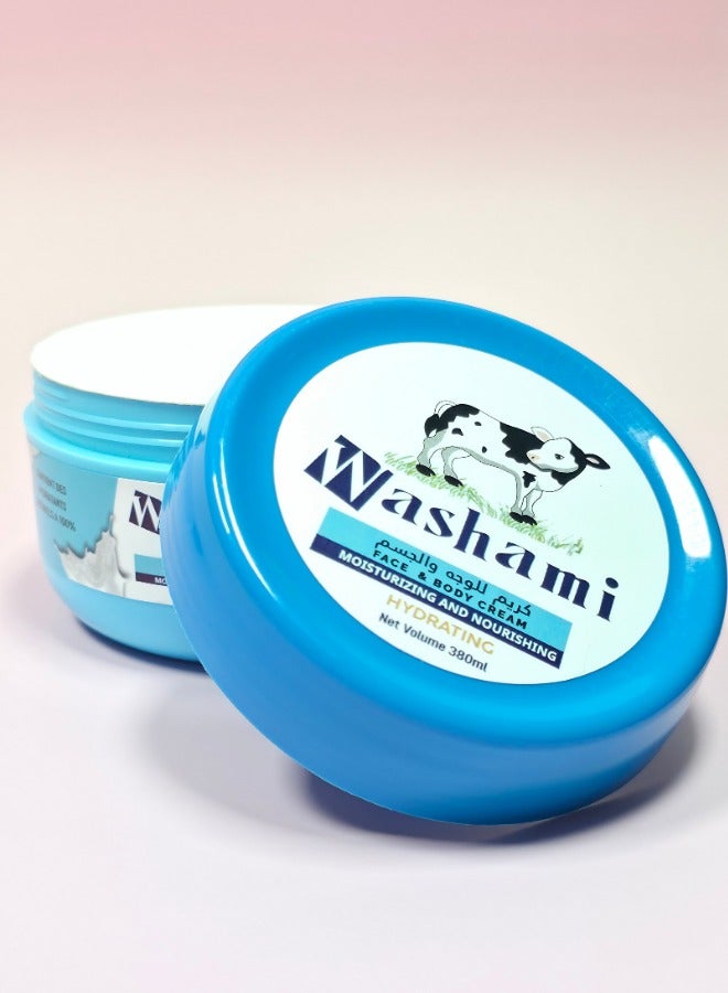 واشامي كريم مرطب للوجه والجسم بالحليب – مغذي، مرطب، مرطبات طبيعية 100%، 380 جم - Image 2