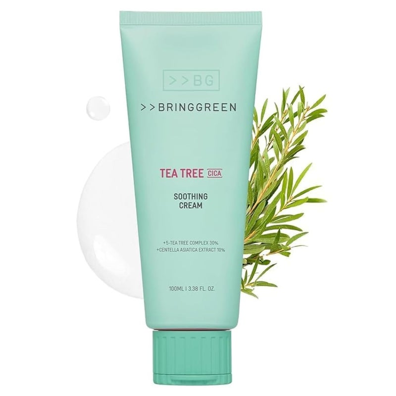 BRING GREEN Tea Tree Cica Soothing Cream Plus 100ml Korean Skin care, calming and soothing, moisturizer for skin, facial cream, trouble care, Blackhead Removing Pore care (Pack of 1)
