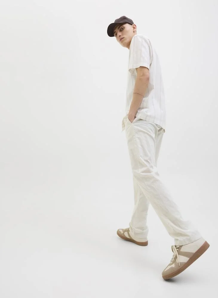 JACK & JONES Feather Gray Linen Blend Relaxed Fit Jogger for Men | Best Price UAE