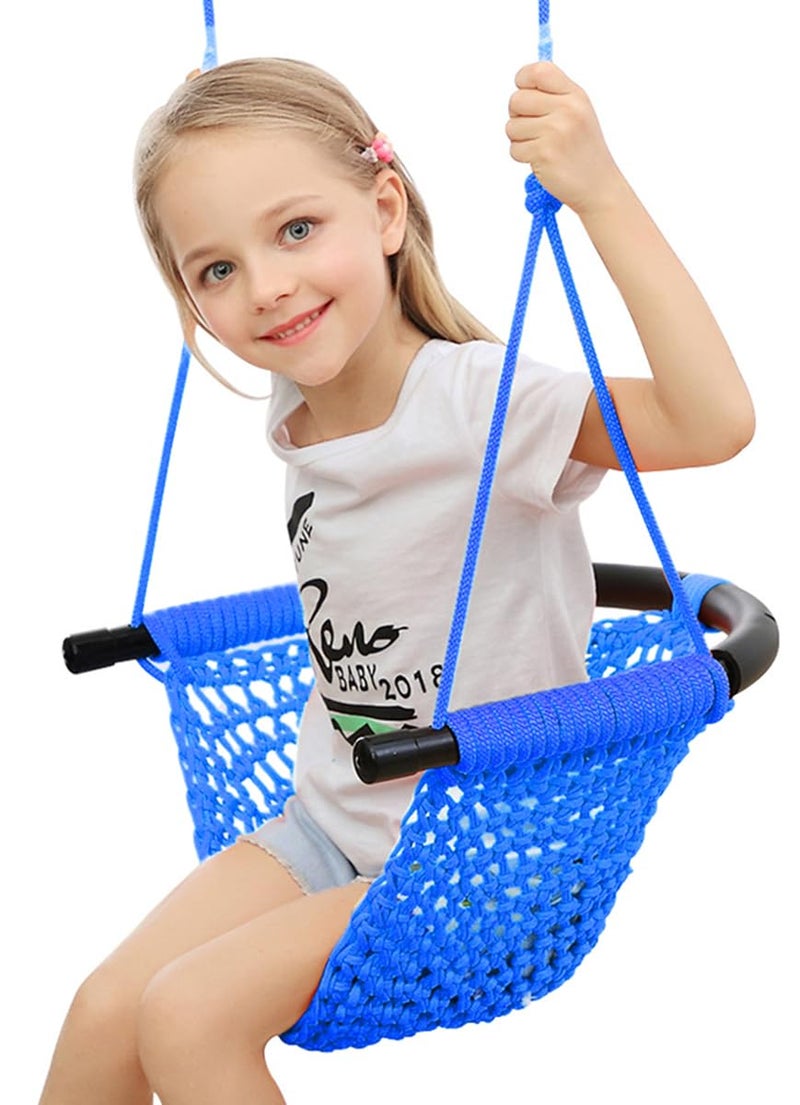 ROPECUBE Hand-Knitting Toddler Swing, Swing Seat for Kids with Adjustable Ropes, Little tikes Swings Set, for Outdoor Indoor, Playground, Backyard (Blue) - Image 1