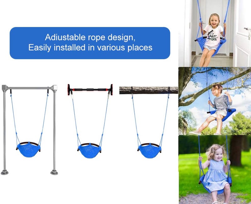 ROPECUBE Hand-Knitting Toddler Swing, Swing Seat for Kids with Adjustable Ropes, Little tikes Swings Set, for Outdoor Indoor, Playground, Backyard (Blue) - Image 2