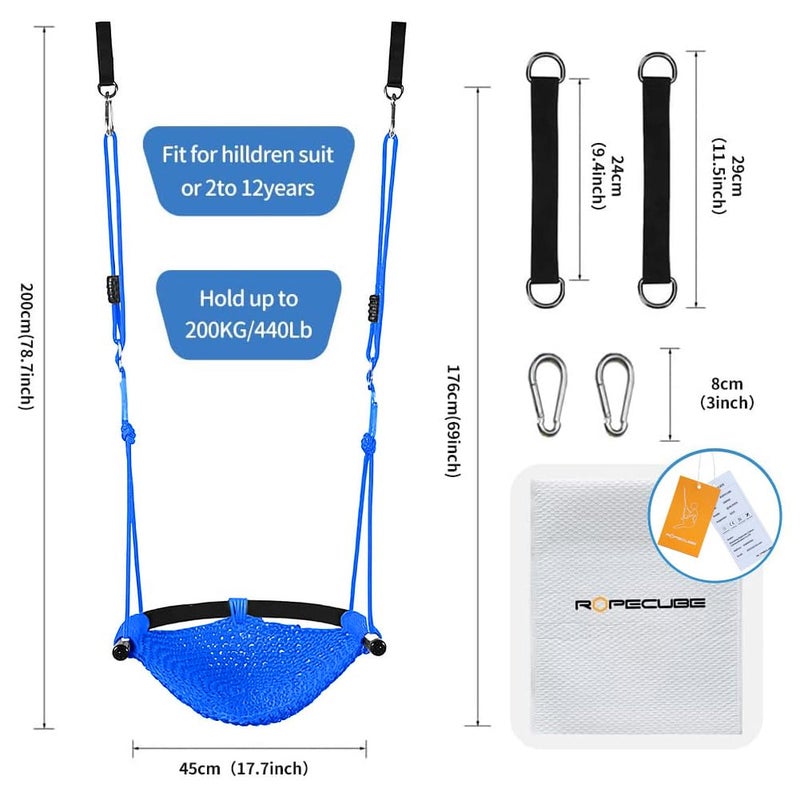 ROPECUBE Hand-Knitting Toddler Swing, Swing Seat for Kids with Adjustable Ropes, Little tikes Swings Set, for Outdoor Indoor, Playground, Backyard (Blue) - Image 5
