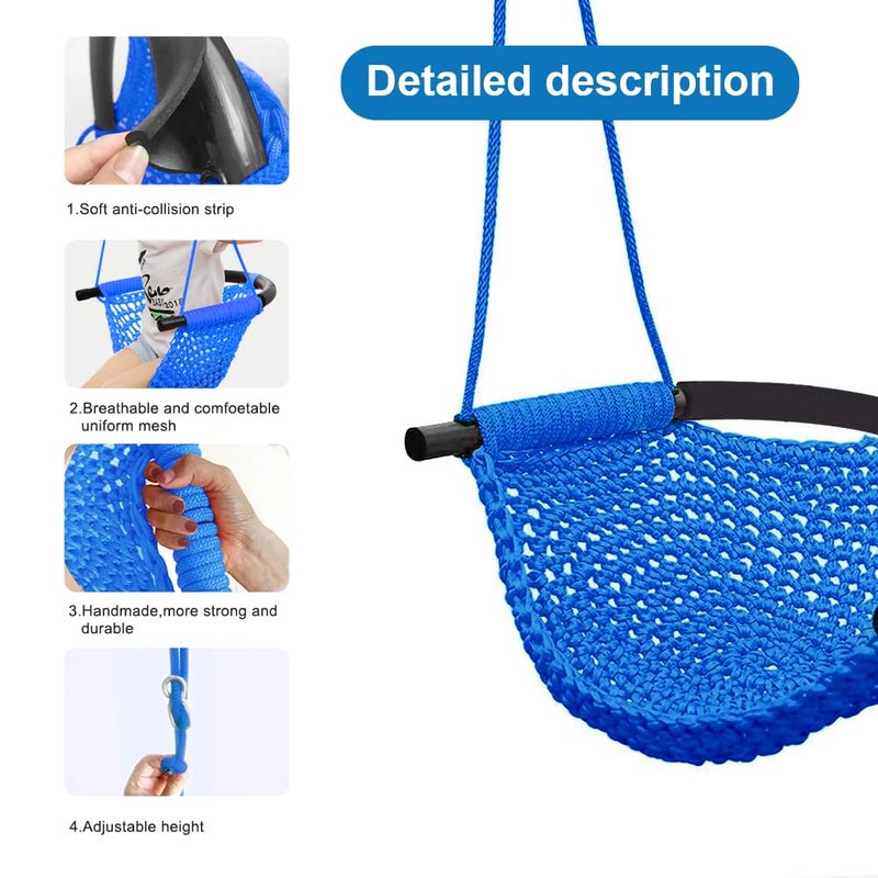ROPECUBE Hand-Knitting Toddler Swing, Swing Seat for Kids with Adjustable Ropes, Little tikes Swings Set, for Outdoor Indoor, Playground, Backyard (Blue) - Image 3