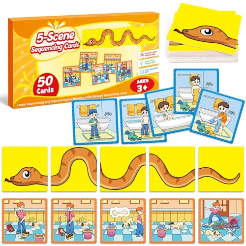 Kasfalci Sequencing CardsSequence Board Game for KidsSpeech Therapy Materials Toys for AutismStory StorytellingSocial SkillsSentence BuildingPreschool Learning ActivitiesClassroom Homeschool - Image 1