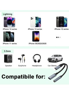 Generic Lightning to 3.5mm headphones and charger cable adapter, headphone Converter splitter supports music + charging +HiFi+Mic+ control for iPhone 14 Pro Max/14 13 12 11 X  8 (OTG not supported)  - Image 2