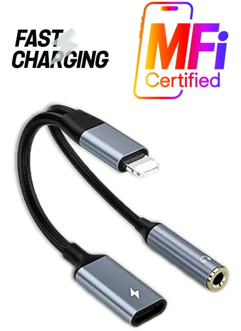 Lightning to 3.5mm headphones and charger cable adapter, headphone Converter splitter supports music + charging +HiFi+Mic+ control for iPhone 14 Pro Max/14 13 12 11 X  8 (OTG not supported)