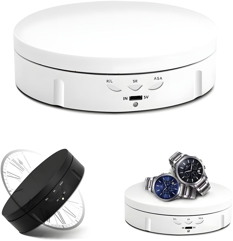 24x7 eMall Rotating Display Stand, 360 Degree Electric Rotating Turntable With Felt Finish for Photography Products Display, Jewellery, Cake and Collectibles, 4 Kgs Load, 8 Inch Diameter (White) - Image 1