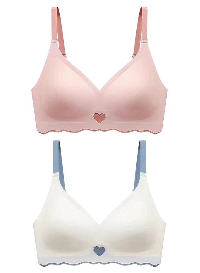 MARGOUN 2 Pack Women's XL Sports Bra Strong Support Seamless Lace Non-Slip Sports Bra Daily Wear Bra Without Underwire Classic Soft Bra for Yoga Sports Bustier White/Pink  - Image 2