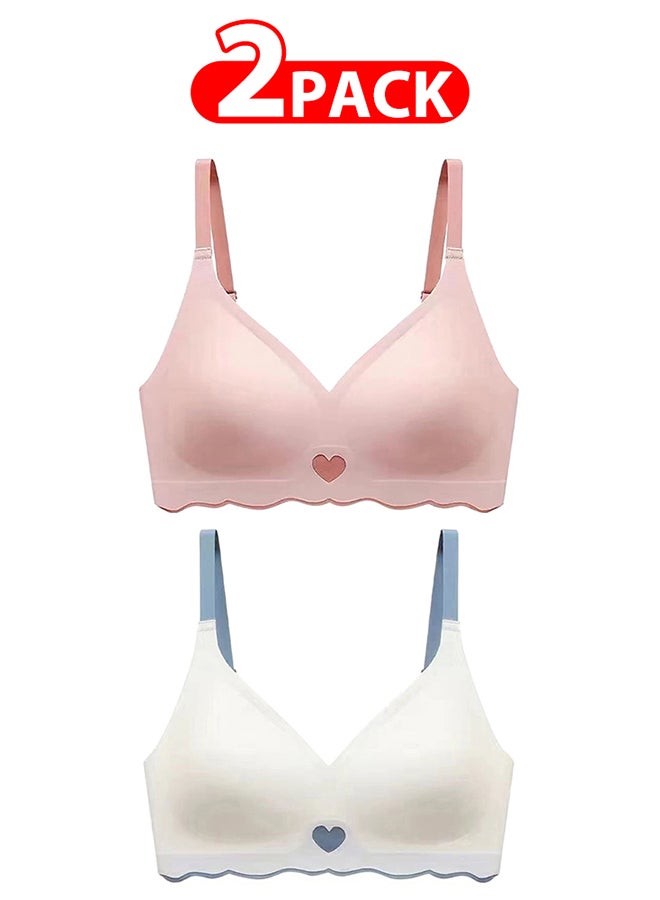 MARGOUN 2 Pack Women's XL Sports Bra Strong Support Seamless Lace Non-Slip Sports Bra Daily Wear Bra Without Underwire Classic Soft Bra for Yoga Sports Bustier White/Pink  - Image 1