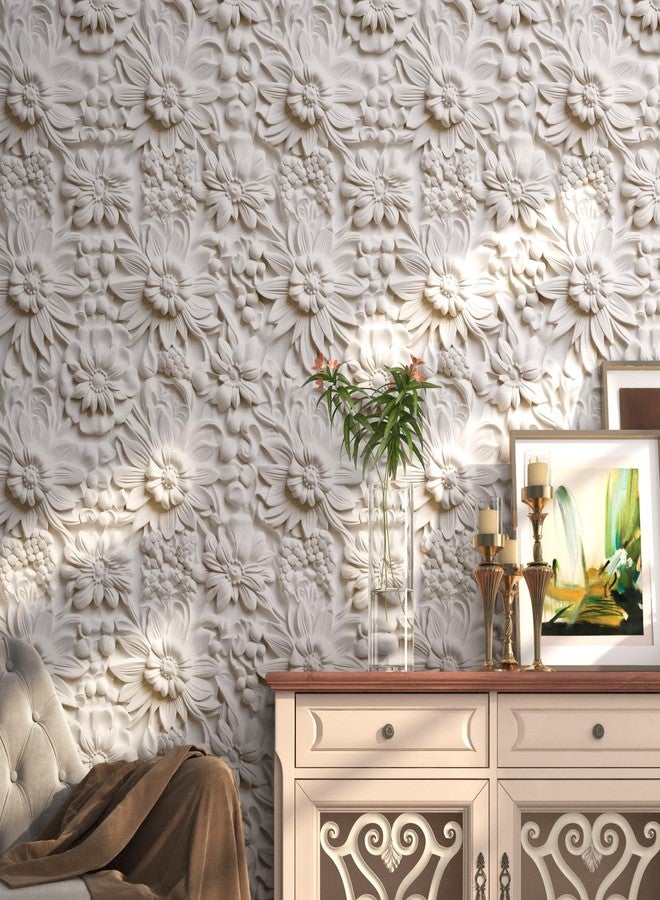 HelloWall Floral Wallpaper Peel and Stick Faux Embossed Wallpaper 17.5"×160" 3D Embossed Flower Wallpaper Cream Removable Wallpaper for Bedroom Self Adhesive Floral Contact Paper for Cabinets Walls - Image 4