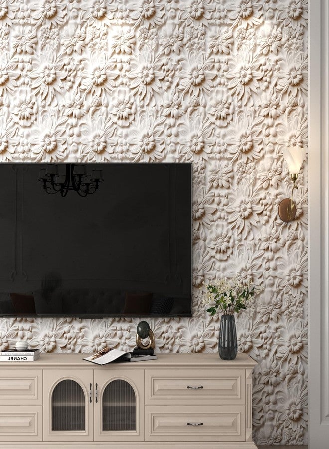 HelloWall Floral Wallpaper Peel and Stick Faux Embossed Wallpaper 17.5"×160" 3D Embossed Flower Wallpaper Cream Removable Wallpaper for Bedroom Self Adhesive Floral Contact Paper for Cabinets Walls - Image 5
