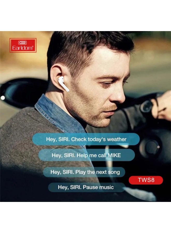 Earldom TWS-8 True Wireless Earbuds, Waterproof Bluetooth 5.0 Wireless Headphones with Microphone and In-Ear Charging Case, TWS Earbuds - Image 3