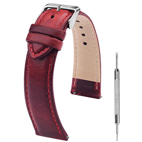 Fullmosa 20mm Treen Gradient Color Leather Watch Straps for Samsung Galaxy Watch 5 40mm 44mm/Pro 45mm, Quick Release Watch Band for Amazfit GTS 3/ GTR 42mm/Bip - Garnet - Image 1