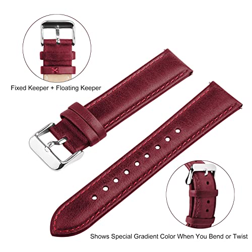 Fullmosa 20mm Treen Gradient Color Leather Watch Straps for Samsung Galaxy Watch 5 40mm 44mm/Pro 45mm, Quick Release Watch Band for Amazfit GTS 3/ GTR 42mm/Bip - Garnet - Image 5