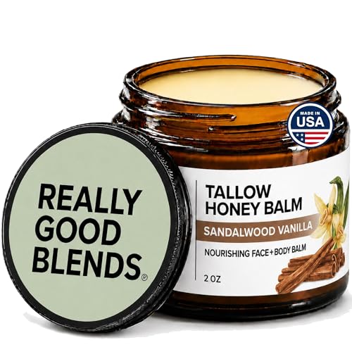 Really Good Blends Tallow Honey Balm Organic Body Butter GrassFed Beef Tallow for Skin Soothing AllNatural Moisturizer for Body and Face Made in USA 2 oz Sandalwood Vanilla - Image 1