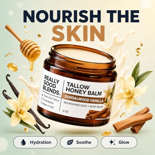 Really Good Blends Tallow Honey Balm Organic Body Butter GrassFed Beef Tallow for Skin Soothing AllNatural Moisturizer for Body and Face Made in USA 2 oz Sandalwood Vanilla - Image 3