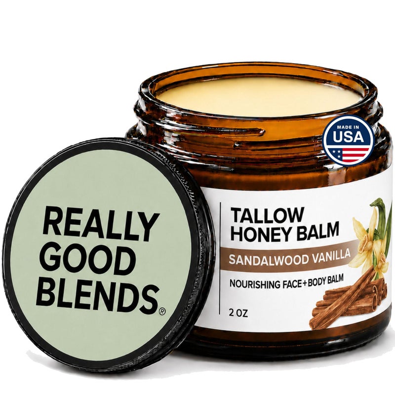 Really Good Blends Tallow Honey Balm Organic Body Butter GrassFed Beef Tallow for Skin Soothing AllNatural Moisturizer for Body and Face Made in USA 2 oz Sandalwood Vanilla - Image 2