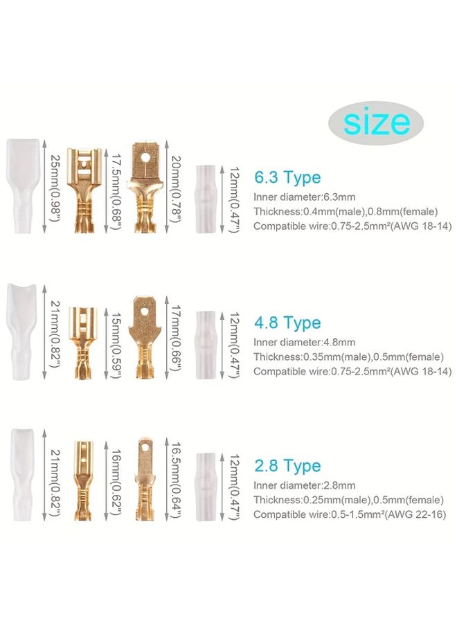 270pcs Spade Connector Kit 2 8 4 8 6 3mm Electrical Wiring Terminals Junction Box - Image 2