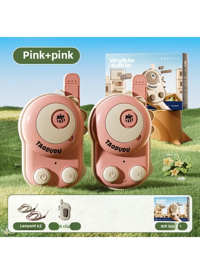 Tao Dudu Children's Walkie-talkie Parent-child Wireless Pager Outdoor 3KM Two Small Educational Toys Wholesale-Color:[500 M] Dinosaur Walkie-talkie Pair [Cherry Blossom Powder] Gift Anti-lost Lanyard + Back Clip [self-provided Battery]]  - Image 1