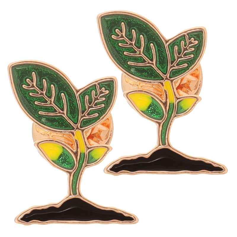 2pcs Plant Enamel Pins Cute Cartoon Brooch Pins Enamel Brooches Lapel Pins Badge For Women Girls Children For Clothing Bag Decor Green - Image 3