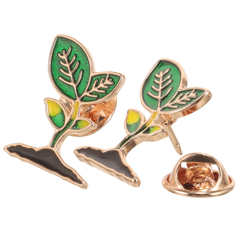 2pcs Plant Enamel Pins Cute Cartoon Brooch Pins Enamel Brooches Lapel Pins Badge For Women Girls Children For Clothing Bag Decor Green - Image 1