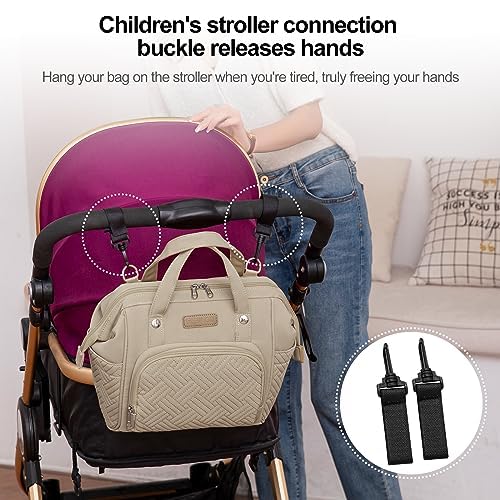 FHELAD Mini Diaper Bag Backpack, Lightweight Small Diaper Bag with Zipper & Shoulder Strap, Compact Diaper Tote for Short Trips, Stroller Organizer for Moms, Apricot - Image 4