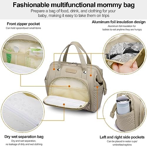 FHELAD Mini Diaper Bag Backpack, Lightweight Small Diaper Bag with Zipper & Shoulder Strap, Compact Diaper Tote for Short Trips, Stroller Organizer for Moms, Apricot - Image 5