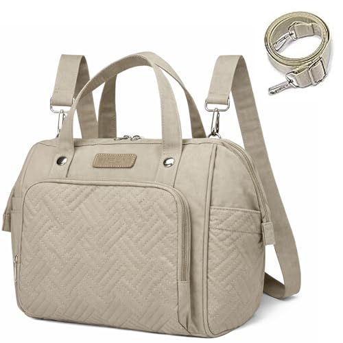 FHELAD Mini Diaper Bag Backpack, Lightweight Small Diaper Bag with Zipper & Shoulder Strap, Compact Diaper Tote for Short Trips, Stroller Organizer for Moms, Apricot - Image 1