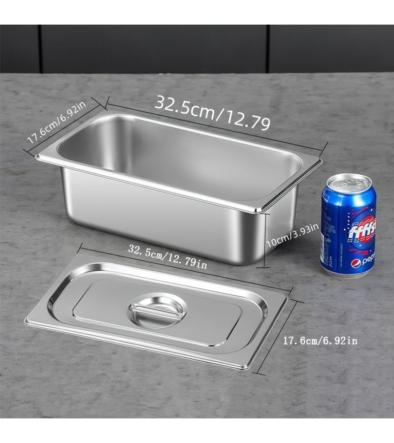 Thickened Stainless Steel Rectangular Buffet Food Pan With Lid Small Large Capacity Moisture Proof Smooth Edges For Buffet Cafeteria Ice Cream Jam - Image 3