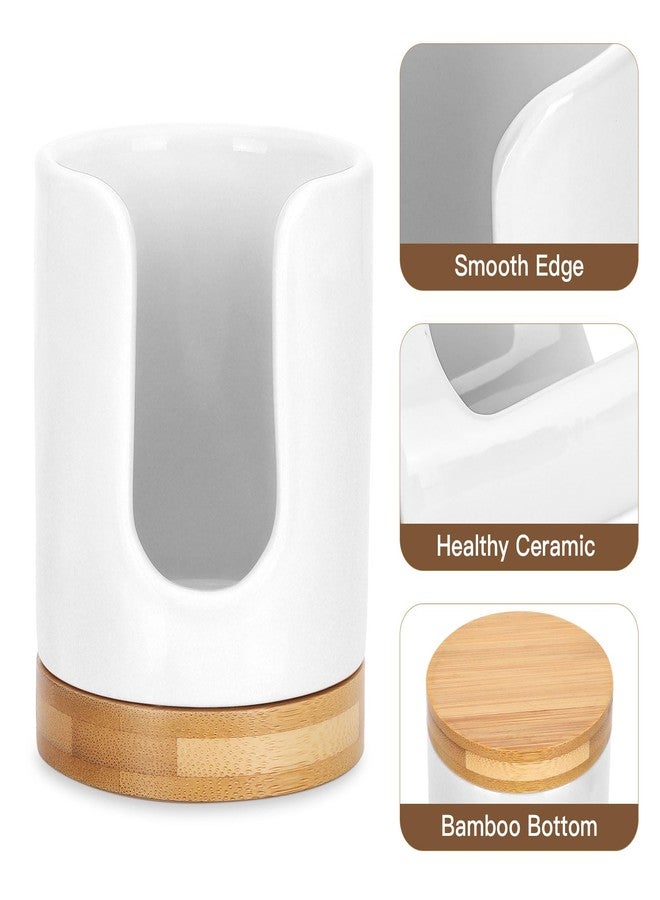 Soleebee Ceramic Bathroom Cup Dispenser, Hold 3 oz Mouthwash Cup Disposable Paper Holder Small Cup Dispenser Bamboo Base Cup Holder (White) - Image 3