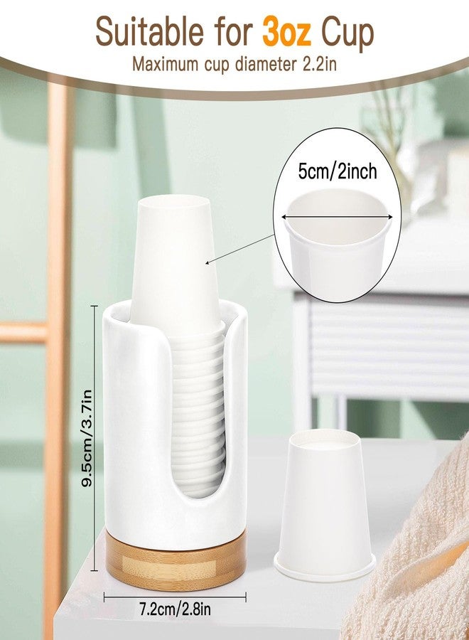 Soleebee Ceramic Bathroom Cup Dispenser, Hold 3 oz Mouthwash Cup Disposable Paper Holder Small Cup Dispenser Bamboo Base Cup Holder (White) - Image 2