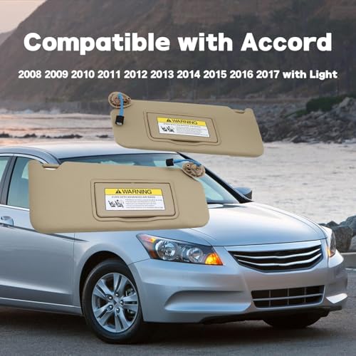 Yunnergo Sun Visor Beige Compatible with Accord 2008-2012 2013 2014 2015 2016 2017 83230-TA0-A91ZB 83230TA0A91ZB (Beige,A Pair Left+Right) - Image 2