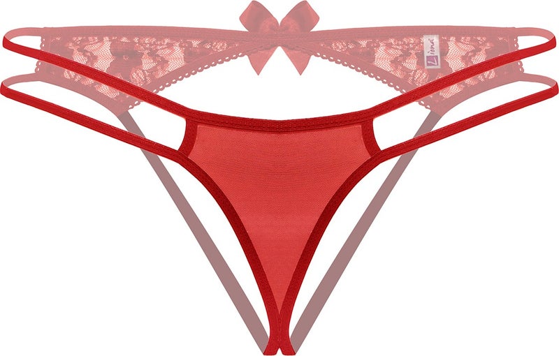Liona Women Fantasy Underwear Red Lace Open Back Fantasy Panties Thong - Image 1