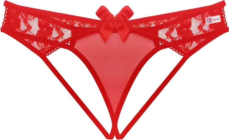 Liona Women Fantasy Underwear Red Lace Open Back Fantasy Panties Thong - Image 3