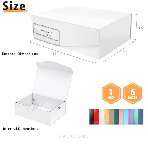PACKHOME 6 Large Gift Boxes with Lids 13.5x9x4.1 Inches, Sturdy Collapsible Gift Boxes with Magnetic Closure (Glossy White) - Image 2
