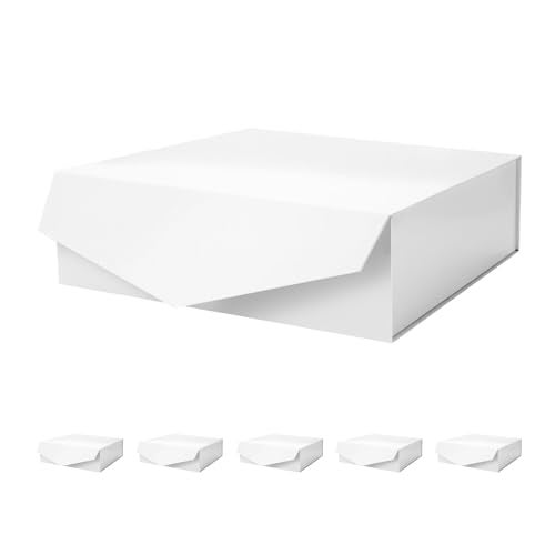 PACKHOME 6 Large Gift Boxes with Lids 13.5x9x4.1 Inches, Sturdy Collapsible Gift Boxes with Magnetic Closure (Glossy White) - Image 1