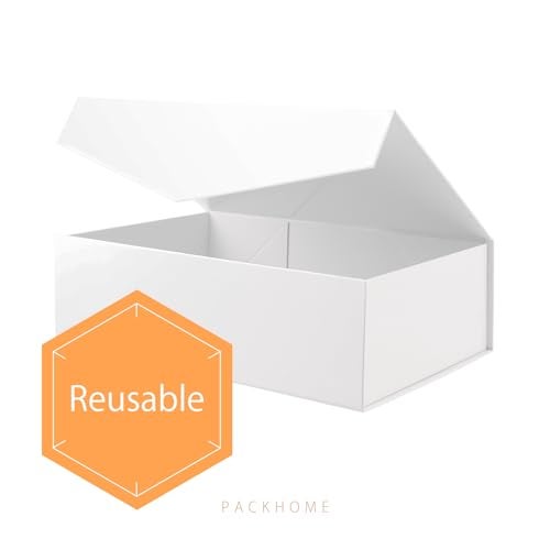 PACKHOME 6 Large Gift Boxes with Lids 13.5x9x4.1 Inches, Sturdy Collapsible Gift Boxes with Magnetic Closure (Glossy White) - Image 4