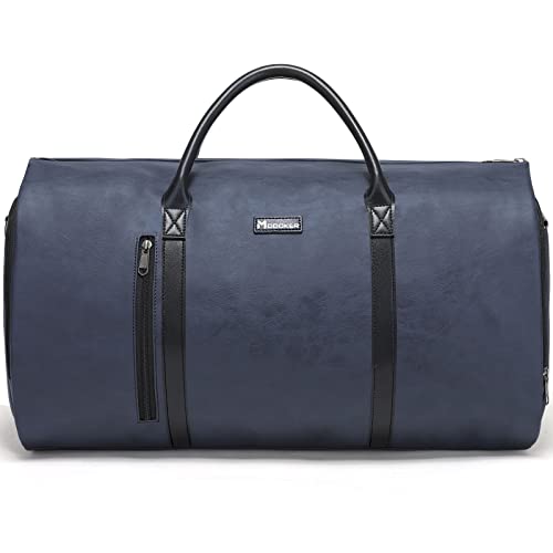 Modoker Convertible Leather Garment Bag, Carry on Garment Bags for Travel, Garment Duffel Bag, Gifts for Men Women Business Waterproof Suitcase Suit Travel Bags, Blue - Image 1