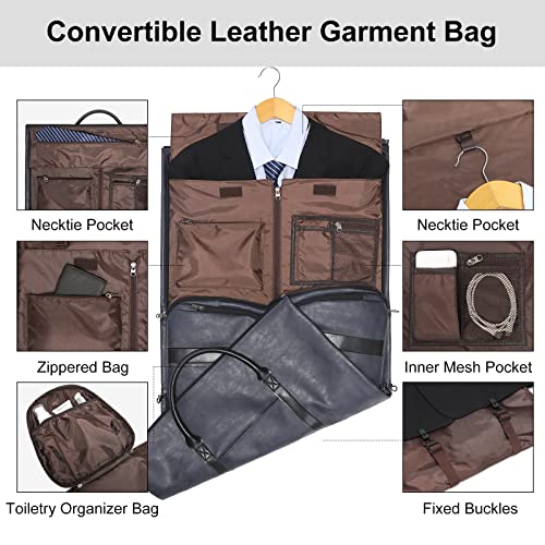 Modoker Convertible Leather Garment Bag, Carry on Garment Bags for Travel, Garment Duffel Bag, Gifts for Men Women Business Waterproof Suitcase Suit Travel Bags, Blue - Image 2
