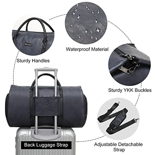 Modoker Convertible Leather Garment Bag, Carry on Garment Bags for Travel, Garment Duffel Bag, Gifts for Men Women Business Waterproof Suitcase Suit Travel Bags, Blue - Image 3